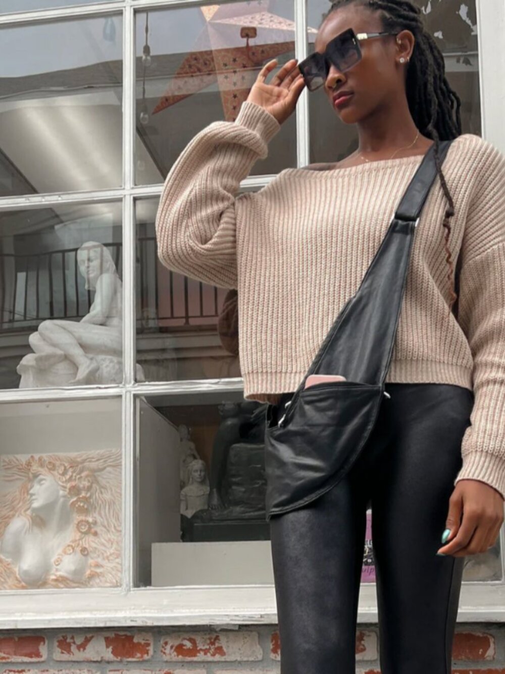 Black Leather Sash Bag